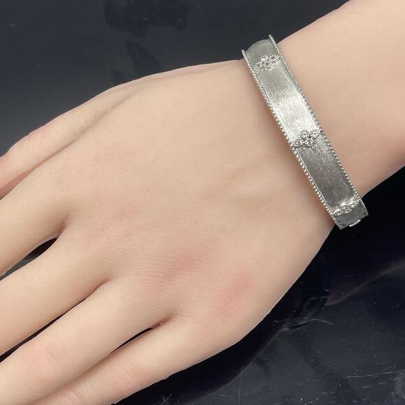 Jude Frances Sterling 925 Brushed Silver Narrow Cuff Bracelet White Topaz 6.5" - Picture 2 of 10